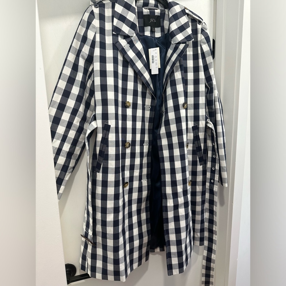J. Crew Black and White Checkered Trench Coat